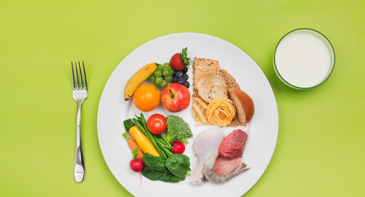 plate of vegetables, chicken, fish and beef